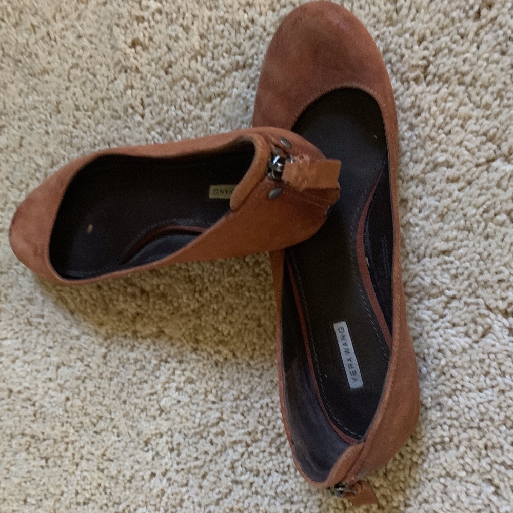 brown suede slip on flats